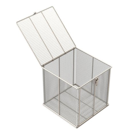 ANYSIZEBASKET Rectangular Wire Mesh Basket: 12Lx12Wx12H, 304 SS, 1/4 Rod Frame, Hinged Lid W/ Latch, Mesh: 2x.063 TMT-120120120-P02S